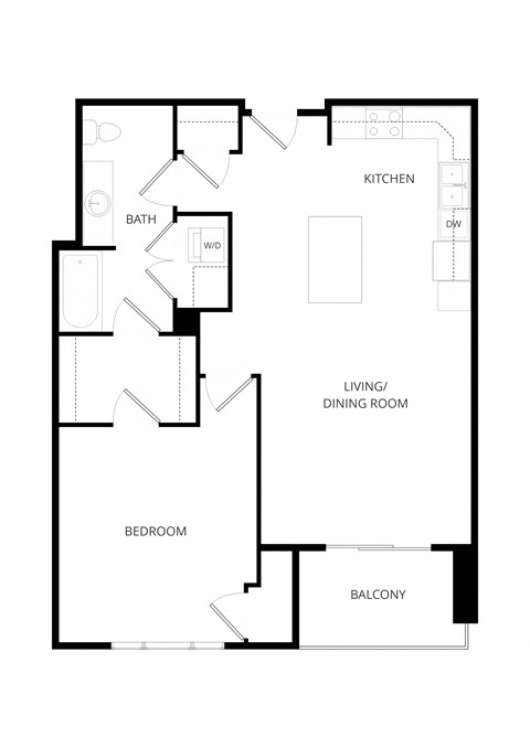 Floor plan for 1 bed, 1 bath, 785 sqft